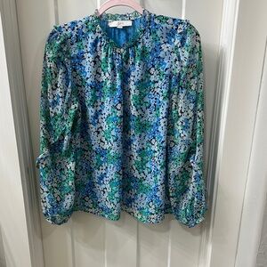 LOFT Vibrant Blue and Green Floral Blouse M